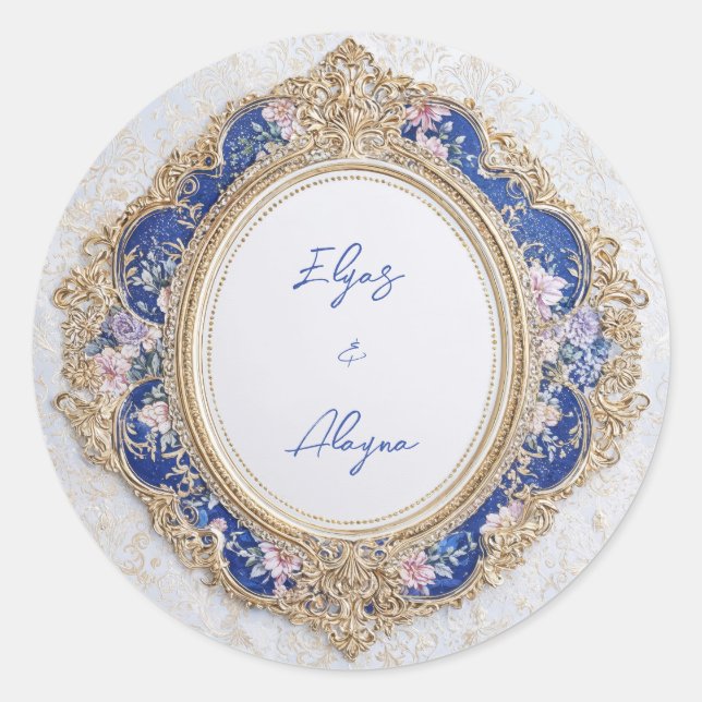 Pegatina del Boda floral Royal Oval Victorian (Anverso)