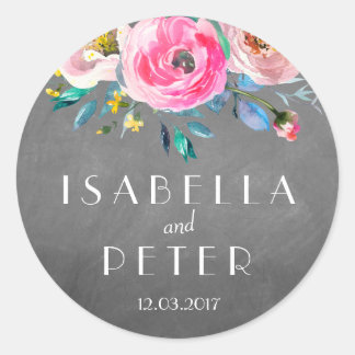 Pegatina del Boda floral rústico del Chalkboard mo