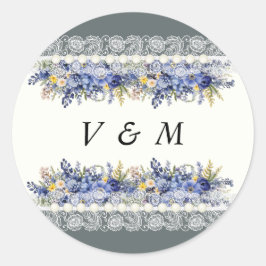 Pegatina Del Boda Floral Vintage Y Pearl