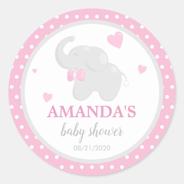 Pegatina del Chica de Baby Shower Polka Dot Pink E (Anverso)