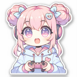 Pegatina del Chica Kawaii Gamer - Juego de Pastel 