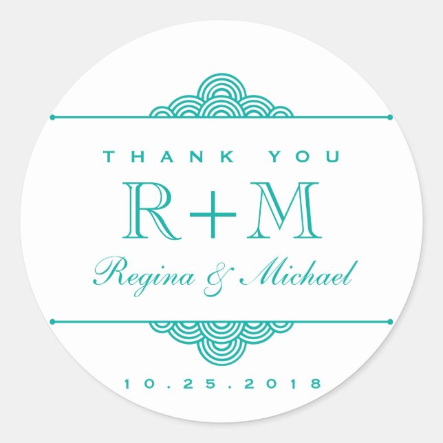 Pegatina del Círculo verde azulado de Boda Azul Bl (Anverso)
