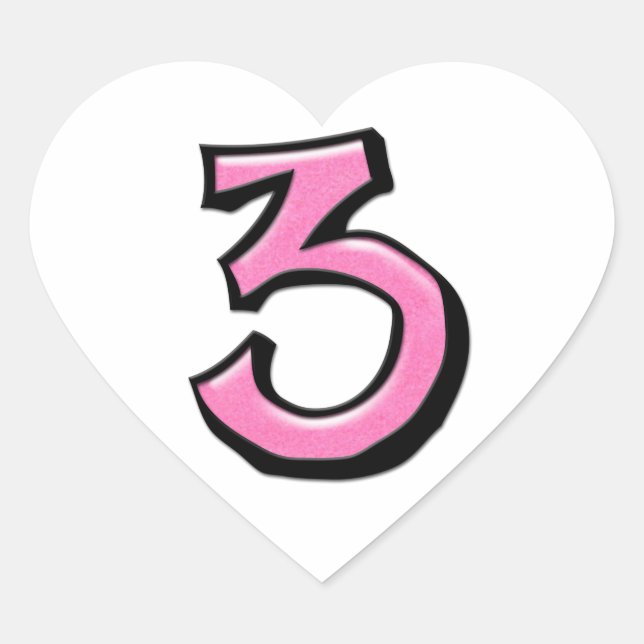 Pegatina del corazón blanco rosado número 3 (Anverso)