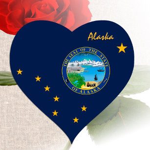 Pegatina del corazón de Alaska, bandera patriótica