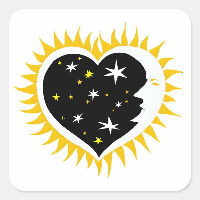 PEGATINA DEL CORAZÓN DE AMOR DEL SOL Y LA LUNA (Anverso)