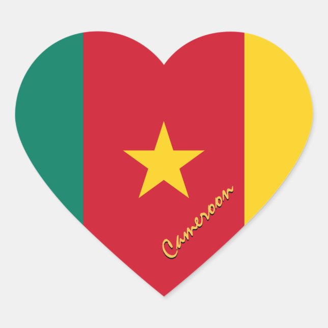 Pegatina del corazón de Camerún, bandera patriótic (Anverso)