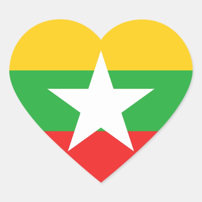 Pegatina del corazón de la bandera de Myanmar (Anverso)