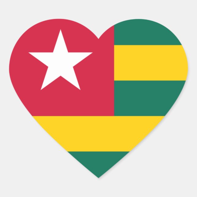 Pegatina del corazón de la bandera de Togo (Anverso)