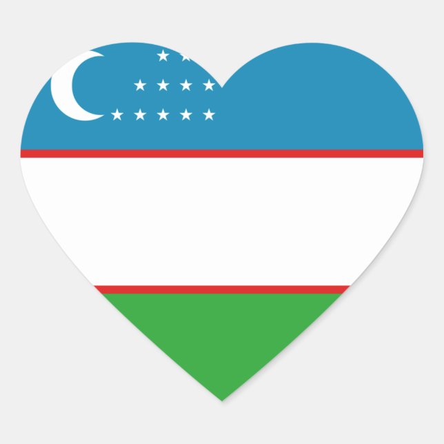 Pegatina del corazón de la bandera de Uzbekistán (Anverso)