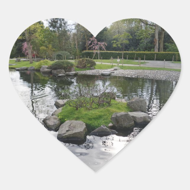 Pegatina del corazón de la piscina y los árboles (Anverso)