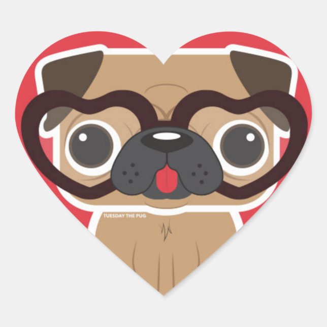 Pegatina del corazón de Pug (Anverso)