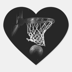 Pegatina del corazón del baloncesto blanco y negro