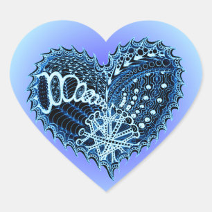 Pegatina del corazón del Doodle Azul