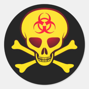 Pegatina del cráneo de riesgo biológico amarillo