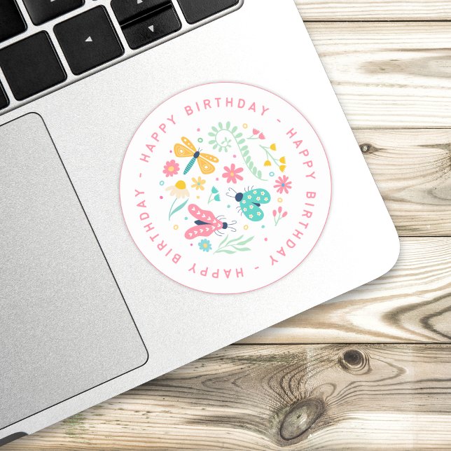 Pegatina del cumpleaños de la mariposa Cute: el bl (Cute Butterfly Birthday Sticker: Your Party's Bloom)