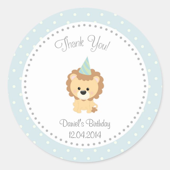 Pegatina del cumpleaños del león de Cute (Anverso)