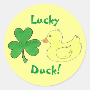 Pegatina del Día del Pato Afortunado Shamrock Duck
