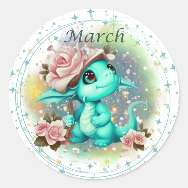 Pegatina del Dragón Aquamarine March de Birthstone (Anverso)