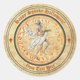 Pegatina del esqueleto musical medieval de Hallowe