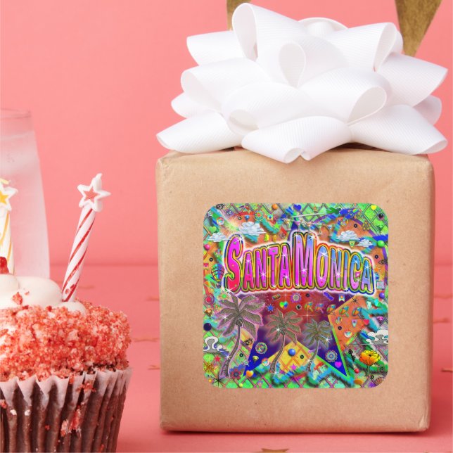 Pegatina del factor de riesgo de Santa Mónica (Fiesta)