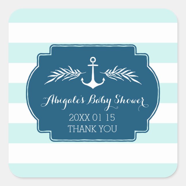 Pegatina del Favor Baby Shower Nautical de las fra (Anverso)