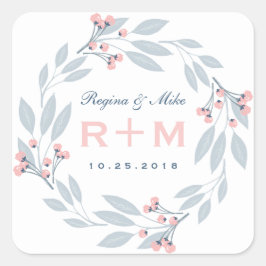 Pegatina del Favor de la Boda Floral de Leña Azul 