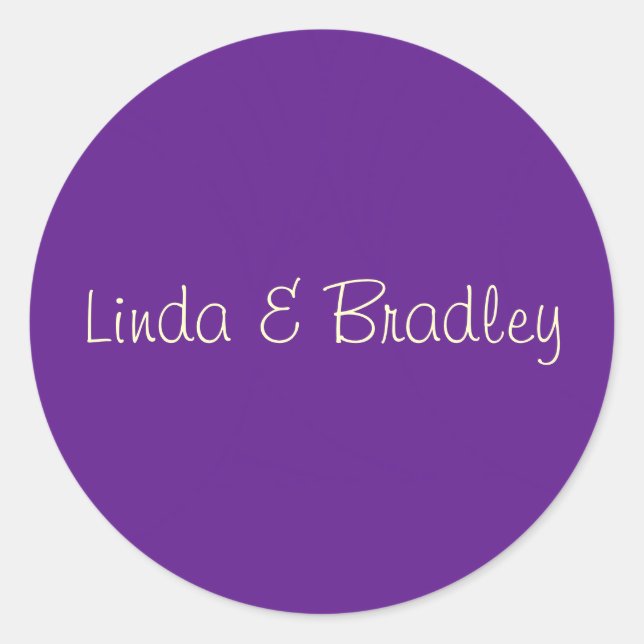 Pegatina del favor de la boda púrpura y blanca (Anverso)