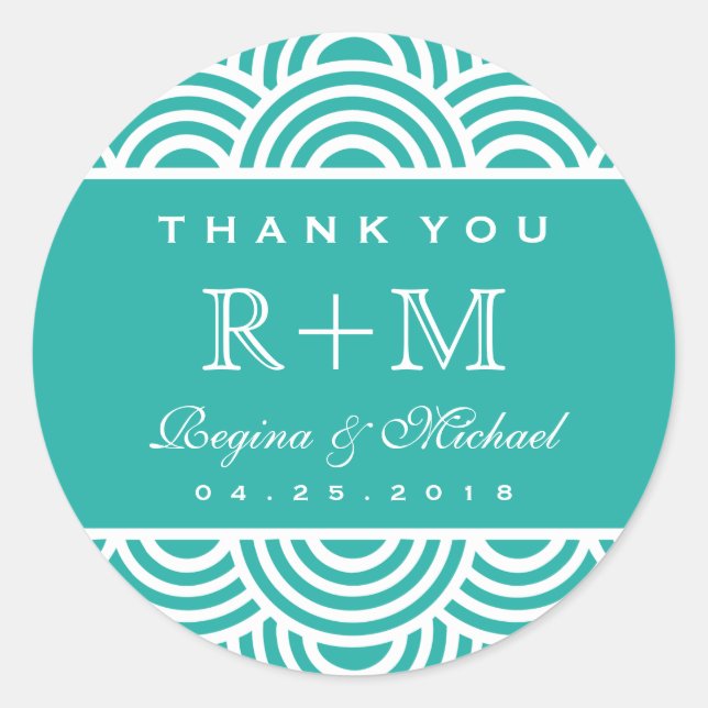 Pegatina del Favor de la Boda Turquesa Azul Swirl  (Anverso)