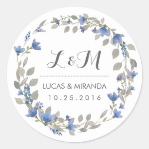 Pegatina del Favor de la Boda Vintage Blue Flower