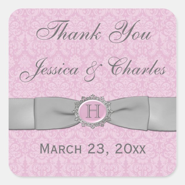 Pegatina del favorito de la boda de Damasco gris,  (Anverso)