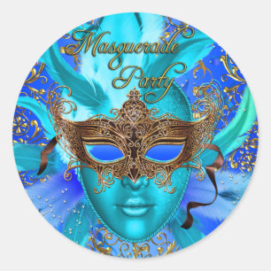 Pegatina del Fiesta de mascarada Feather Blue & Go