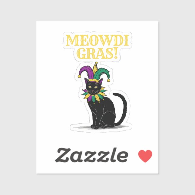 Pegatina del gato Mardi Gras, Funny Meowdi Gras Pi (Hoja)