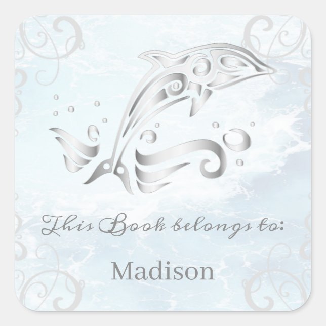 Pegatina del libro de delfines grises (Anverso)