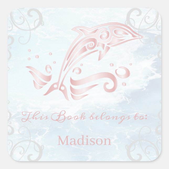 Pegatina del libro de delfines rosados (Anverso)