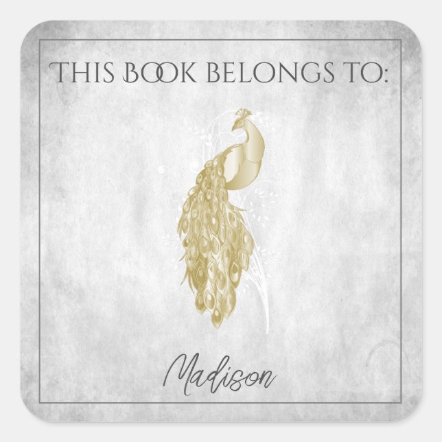 Pegatina del Libro de Peacock Elegante de Oro (Anverso)