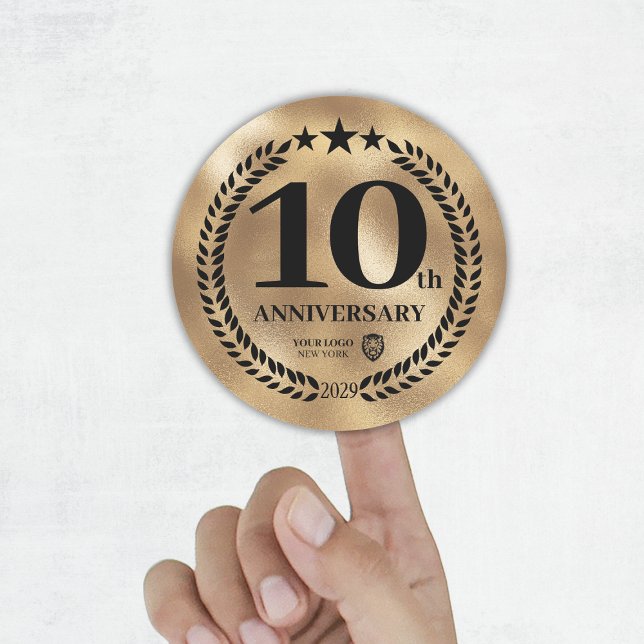 Pegatina del logotipo comercial del 10° aniversari (Gold 10th Anniversary Business Logo Sticker
)