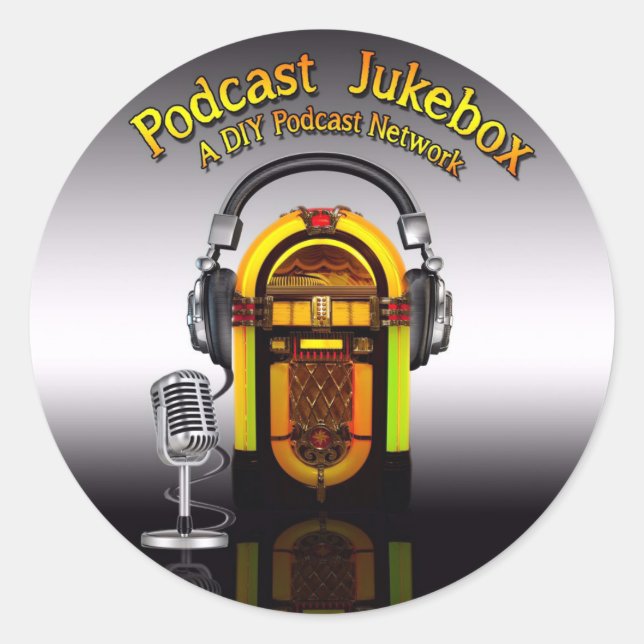 Pegatina del logotipo de Podcast Jukebox (Anverso)