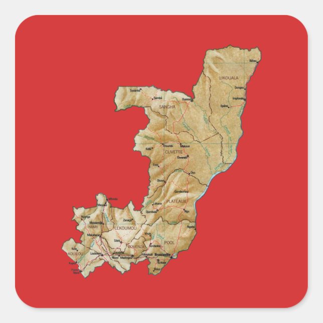 Pegatina del mapa de Congo-Brazzaville (Anverso)