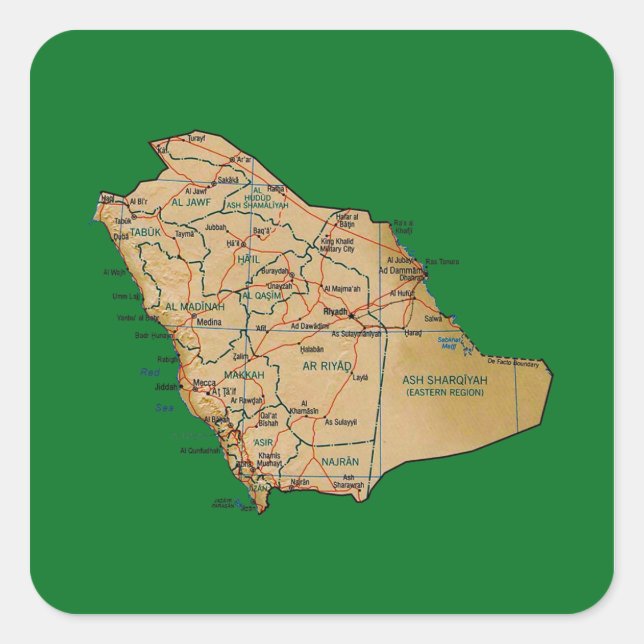 Pegatina del mapa de la Arabia Saudita (Anverso)