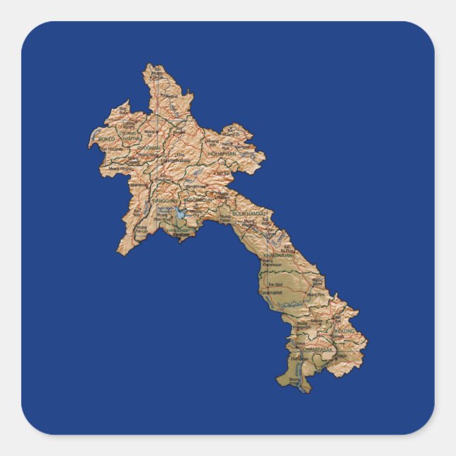 Pegatina del mapa de Laos (Anverso)