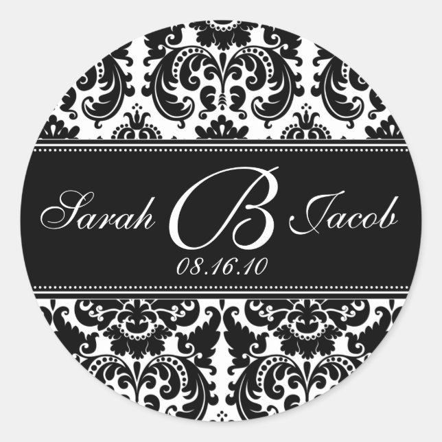 Pegatina del Monograma Damask - ¡Personalizar! (Anverso)