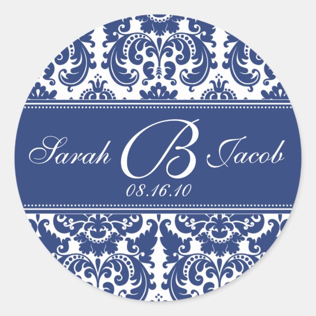 Pegatina del Monograma Damask - ¡Personalizar! (Anverso)