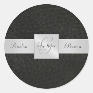 Pegatina del Monograma de Cuero Negro