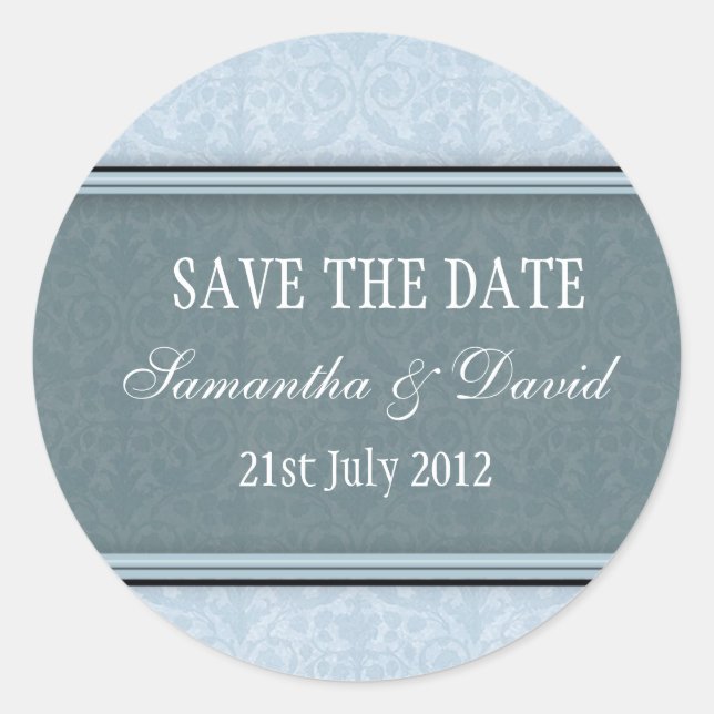 Pegatina del Monograma de Damasco Azul de Hielo (Anverso)