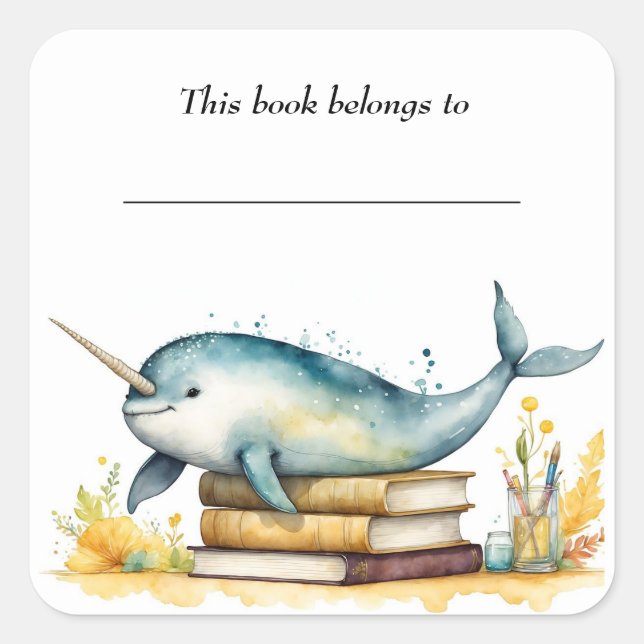 Pegatina del Narwhal editable y del libro Bookplat (Anverso)