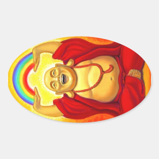 Pegatina del Óval de Rainbow Buddha (Anverso)