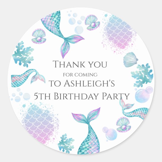 Pegatina del partido de cumpleaños de la sirena tu (Anverso)