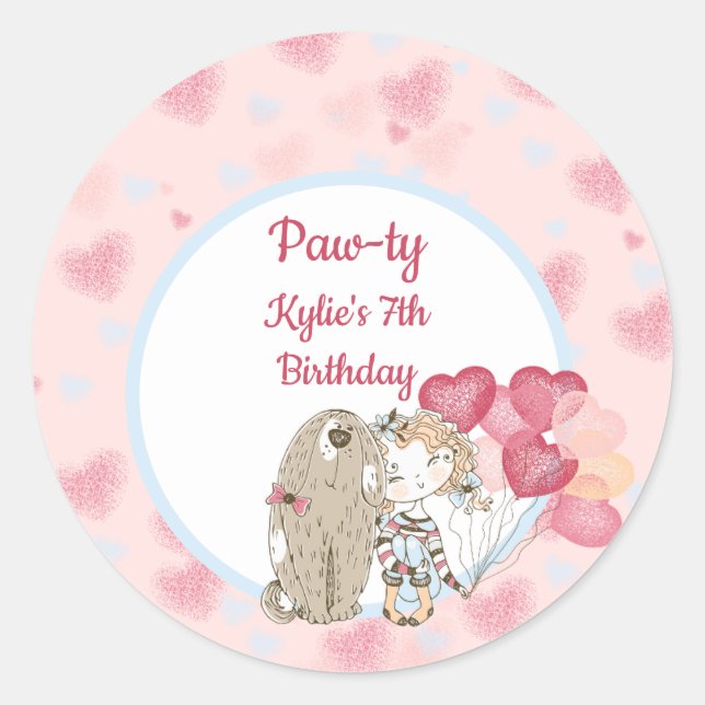 Pegatina del partido de cumpleaños Paw-ty Dog (Anverso)