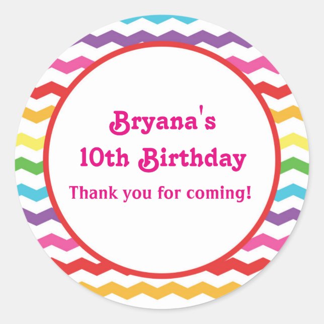 Pegatina del partido de cumpleaños Rainbow Chevron (Anverso)