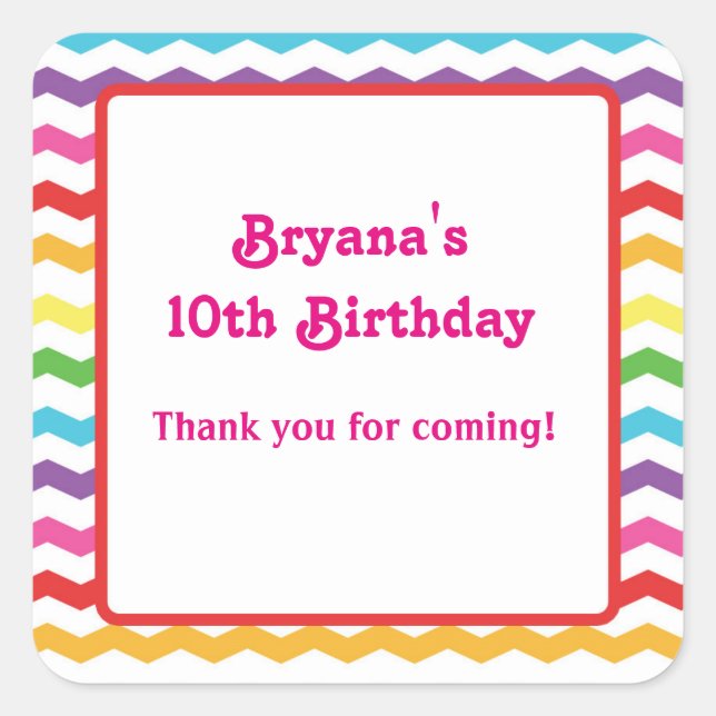 Pegatina del partido de cumpleaños Rainbow Chevron (Anverso)